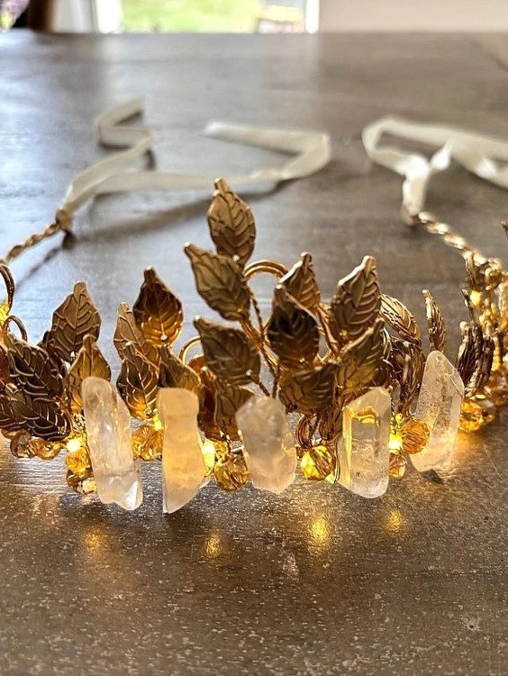 Gold Leaf Quartz Crystal Light-Up Headpiece